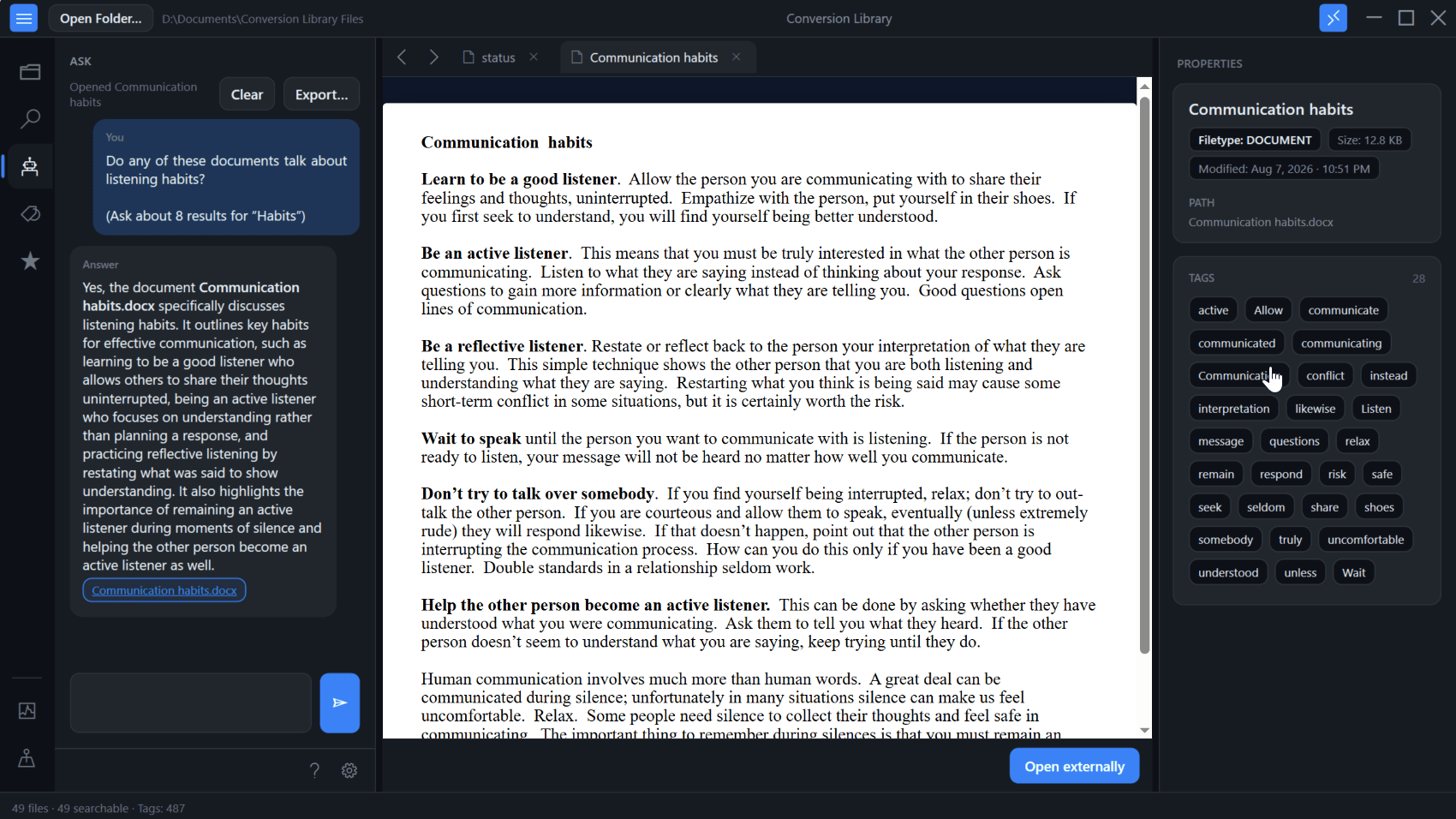 Conversion Library previewing a converted WordPerfect document with tags Conversion Library previewing a converted WordPerfect document with tags